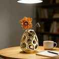 thumbnail image 4 of Loespoir Honeycomb Openwork Ceramic Flower Vase, Hollowed Decorative Vase For Living Room, Dinner Room, Bedroom, Office, Unique Design, Table Centerpiece(Gold), 4 of 6