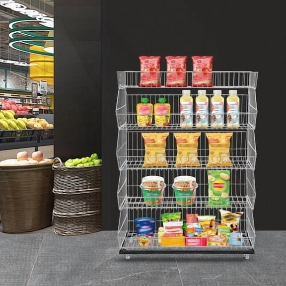 5 Tier White Wire Grid Retail Display Shelf Merchandise Display Rack Stand w/4 Pulleys