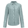 thumbnail image 5 of Summer Tops, Duoif Women's Relaxed Striped Button Down, Irregular Design Shirts for Women Mint Green XL, 5 of 5