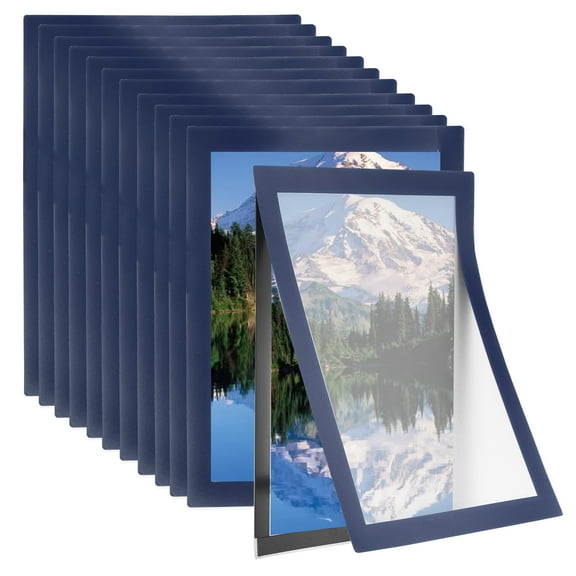 8.5 x 11 Inch Magnetic Sign Holder, 12Pcs Self-Adhesive Magnetic Border Wall Mount Picture Frames Document Holder for Wall Window Home Office Store Poster, Dark Blue
