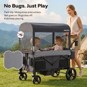 HARPPA Foldable Wagon Stroller for 4 Kids with 5-Point Harness,Canopy,Gray