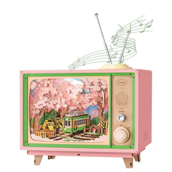 Rolife 3D Wooden Puzzles for Adults DIY Book Nook Kit 16" Japanese Cherry Blossom Music Box Toy Building Set Home Decor Gifts for Girls Boys Adults (