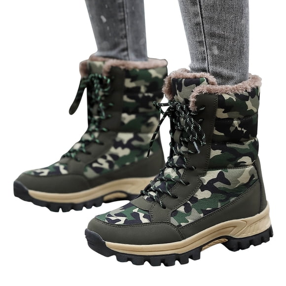 Styesk Boots for Women Thick Soled Fall/winter New Insulation Snow Boots Outdoor Camouflage High Top Cotton Shoes Work Boots for Women