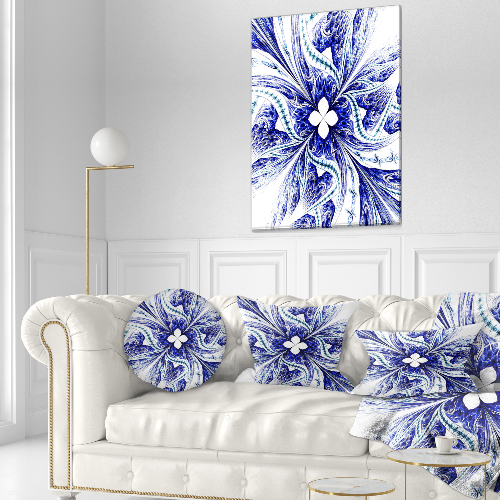 Designart 12" x 20" Contemporary and Modern Black Fractal and Flower Polyester Throw Pillow