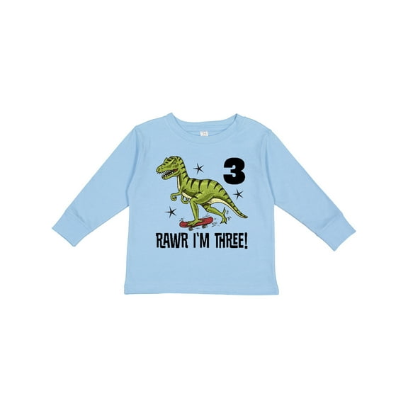 Inktastic 3rd Birthday Dinosaur Skateboarding Boys Long Sleeve Toddler T-Shirt