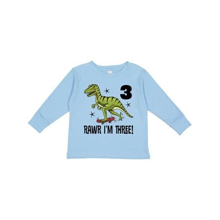 

Inktastic 3rd Birthday Dinosaur Skateboarding Gift Toddler Boy Girl Long Sleeve T-Shirt