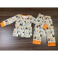 thumbnail image 1 of Conjunto de pijama de Halloween para niños y niñas, tela de seda de leche, calabaza amarilla + pantalones de manga larga con diseño de Castillo, conjuntos de pijama para 2 hermanos, 1 of 4