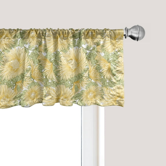 Ambesonne Japanese Window Valance, Nature Chrysanthemum, 54" X 12", Sage Green Pale Mustard