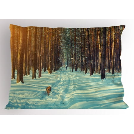 Dog Days Of Winter Pillows Winter Pillow Sham Skier Figure Running Dog in the Forest Winter Season Snow and Dead Nature, Decorative Standard Queen Size Printed Pillowcase, 30 X 20 Inches, Orange Brown Seafoam, by Ambesonne ()