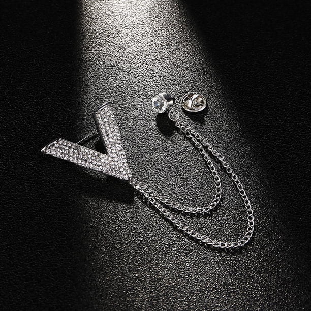 Broche de cristal en forma cadena para el cuello Pin de solapa Camisa formal Stud Decoración Joyas Plata Hugo Broche de cadena de borla para hombre