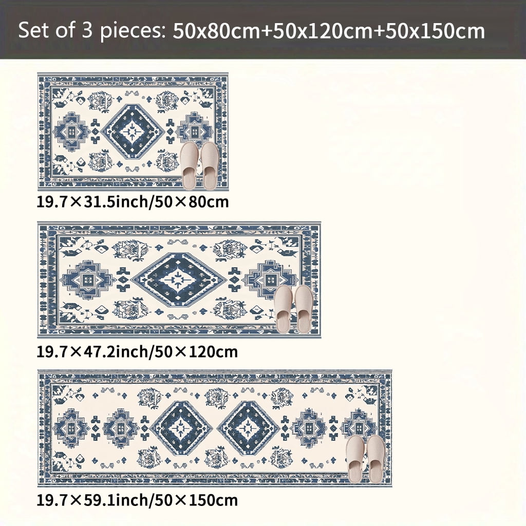 TECHVIDA Kitchen Rug Set 3 Piece,Non Slip Machine Washable Kitchen Rugs,Farmhouse Hallway Door Rugs for Home Floor