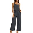 thumbnail image 5 of QATAINLAV Women's Summer Cotton Linen 2 Piece Outfits Loose Square Neck Crop Tank Top and Wide Leg Capri Pants with Pockets, Dark Gray, M, 5 of 10
