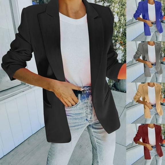 ZZwxWA Blazers for Women Business Casual 2025 Open Front Long Sleeve Button Down Lapel Collar Jackets Work Office Blazer