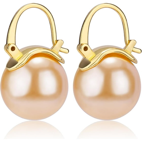 1 Pair Pearl Earrings with Cubic Zirconia White Freshwater Shell Pearl Dangle Hook Earrings Stud Round Ball Drop Hoop Earrings Brass Jewelry Gift for Women Colorful 42.5x12mm Pin: 0.8mm