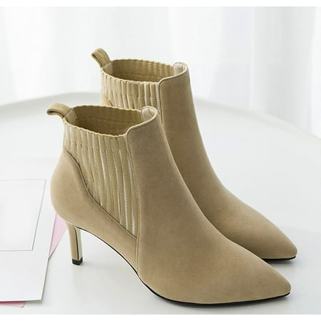 

Women s Mesh Ankle Bare Boots Pointed Heel Casual Short Tube Booties Beige 6