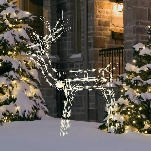Indoor/Outdoor Animated Light-Up Standing Buck Christmas Lighted Silhouette Decoration with 105 LED Lights, Warm White, 48", by Holiday Time