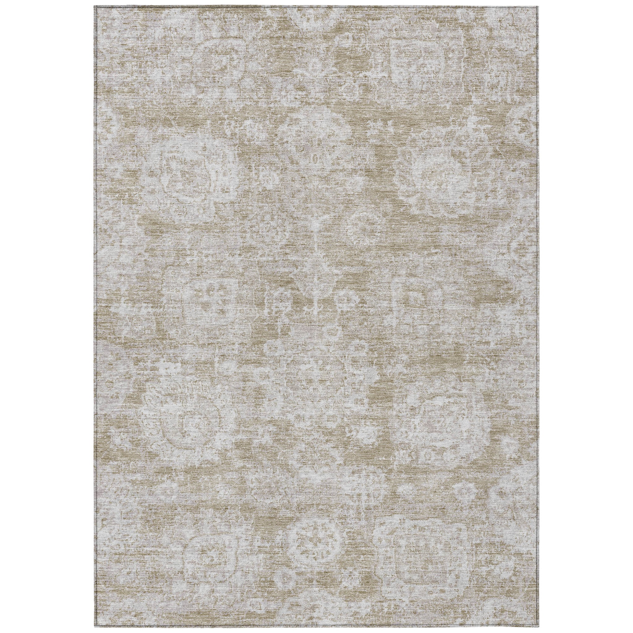 5' X 8' Beige Tan And Gray Floral Washable Indoor Outdoor Area Rug