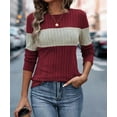 thumbnail image 4 of NJWS Women Striped Color Block Knit Sweater Long Sleeve Crew Neck Slim Fit Pullover Top Lightweight Casual Wear for Fall Winter, 4 of 6