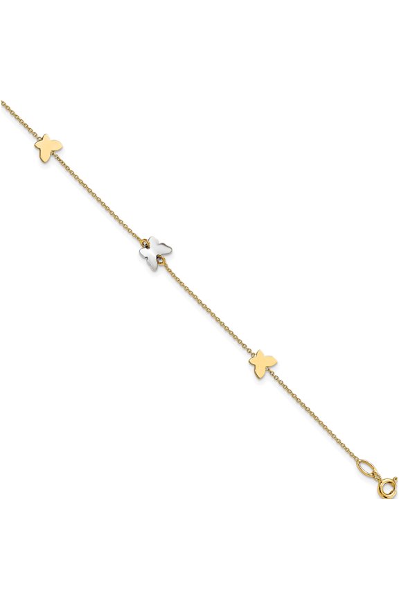 14K Two-Tone Jbsp's Polished Butterfly With 1In Ext Anklet (10 X 1) Made In Italy lf1589-9