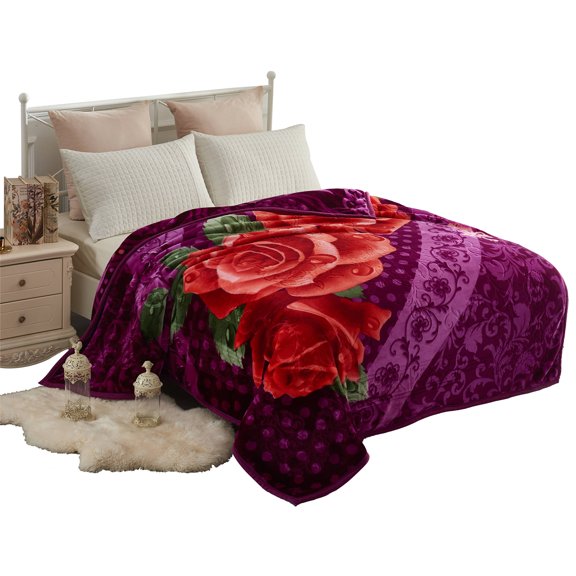 NC Plush Fleece Bed Blanket, Soft, Reversible Warm Blanket Queen 77"x87", Purple Floral