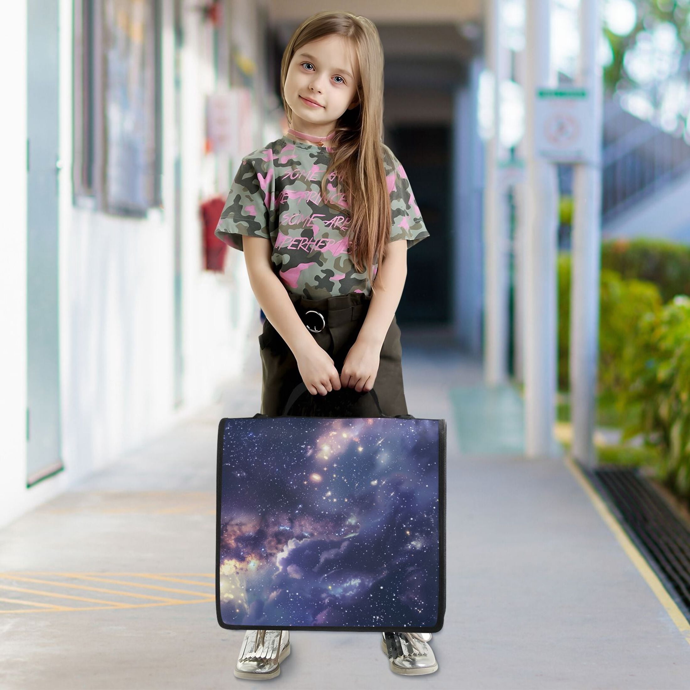 3 Ring Zipper Binder with Shoulder Strap Waterproof Trapper Keeper 2 Inch D-Ring 500 Sheets Capacity Beautiful Milky Way