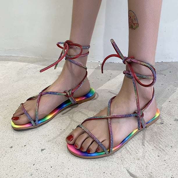 Sandalias Mujer Zapatillas planas Punta abierta Rhinestone Cómodos zapatos de playa Flip Flop Wmkox8yii shjk1911