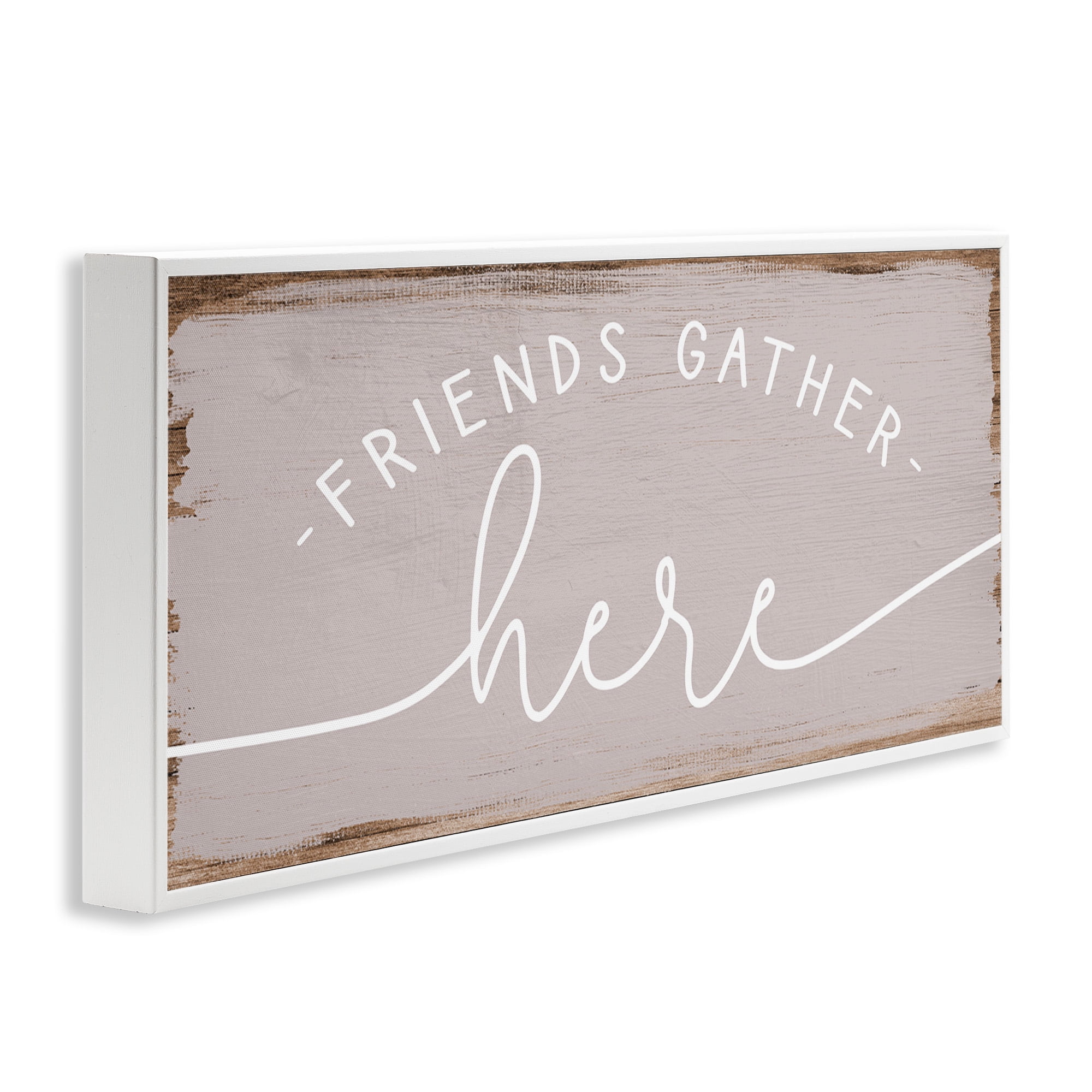 Stupell Industries Friends Gather Here Charming Typography Painting White Framed Art Print Wall Art, 30 x 13