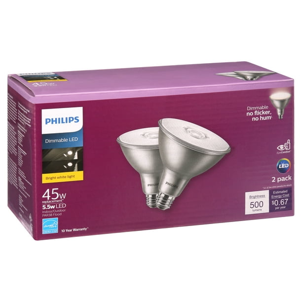 directory Behandeling opwinding Philips LED 45-Watt PAR38 Indoor & Outdoor Floodlight, Warm White,  Dimmable, E26 Medium Base (2-Pack) - Walmart.com