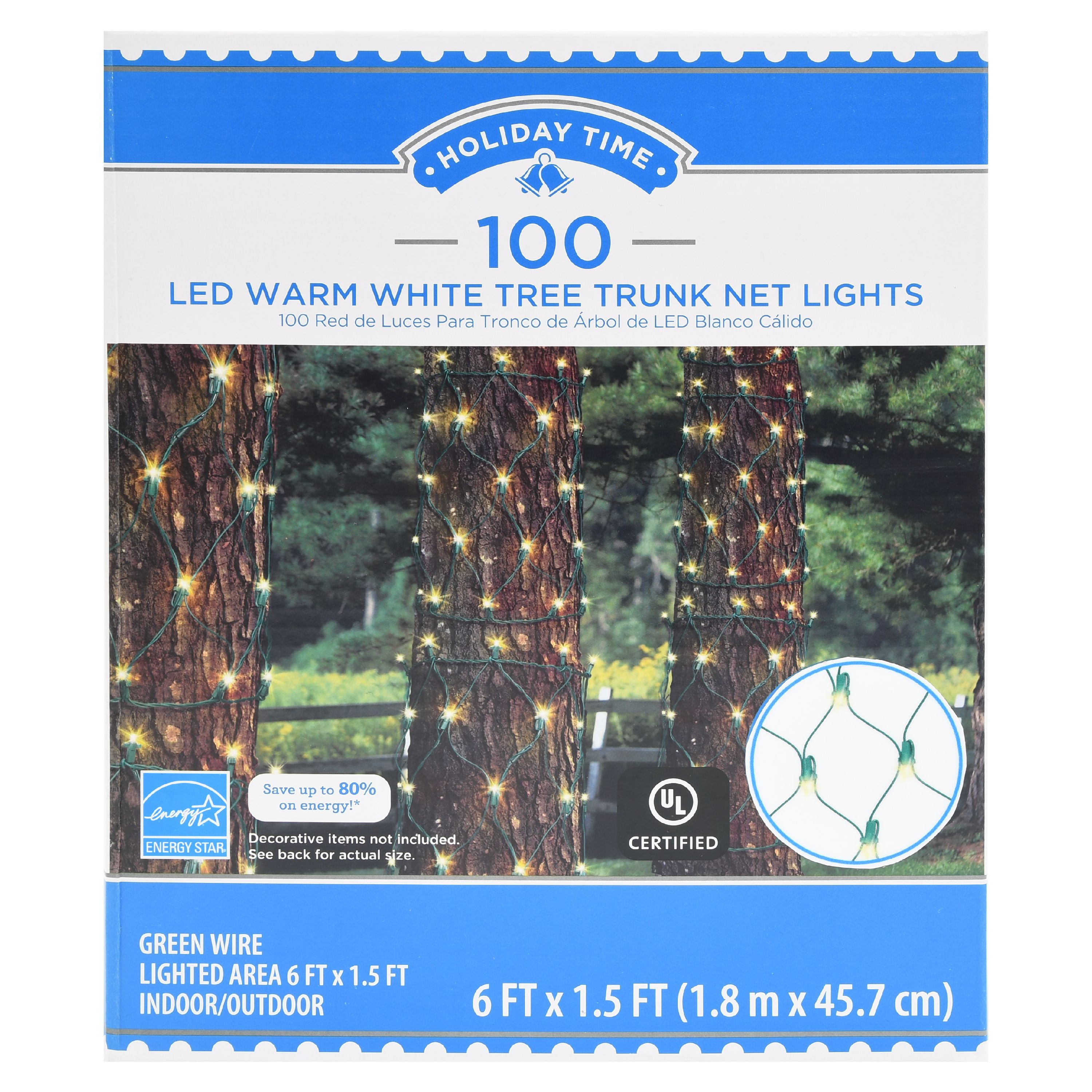 Holiday Time LED Tree Trunk Net Lights, Warm White, 100 Count