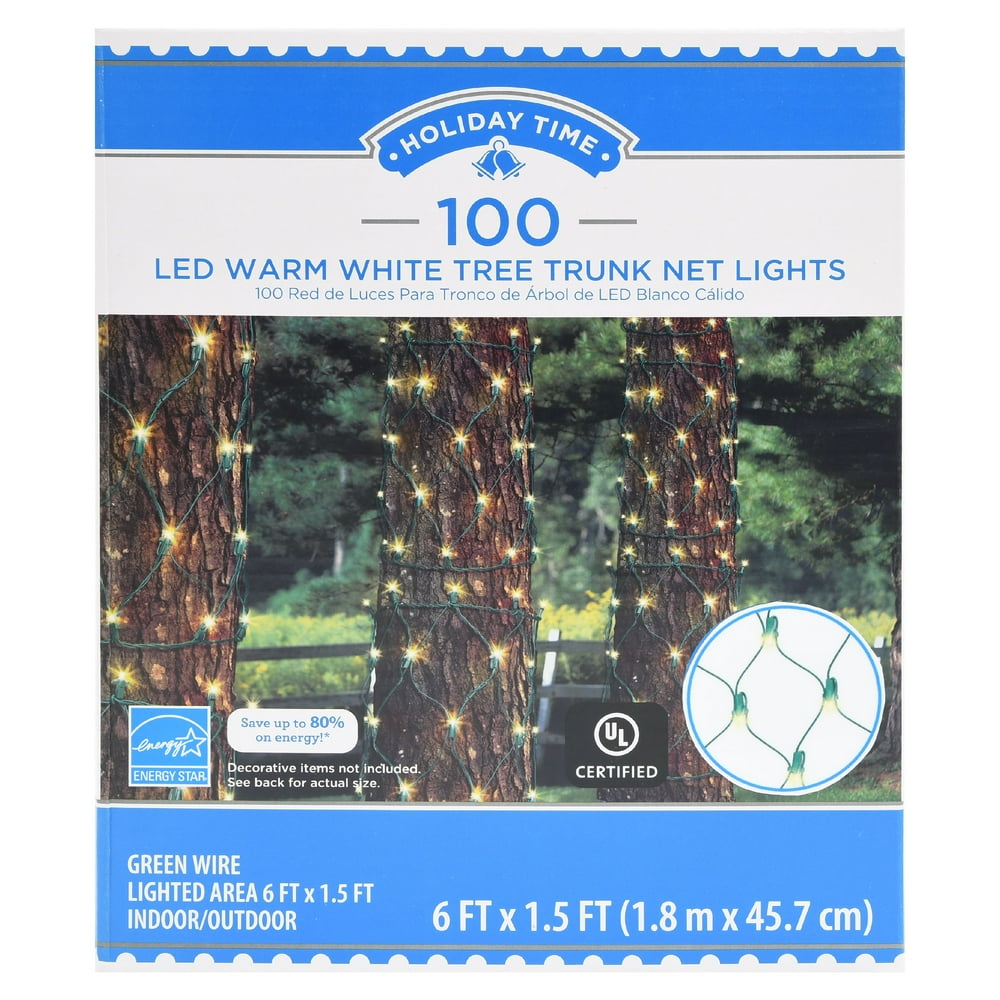 Holiday Time Christmas LED Tree Trunk Net Lights, Warm White, 100 Count