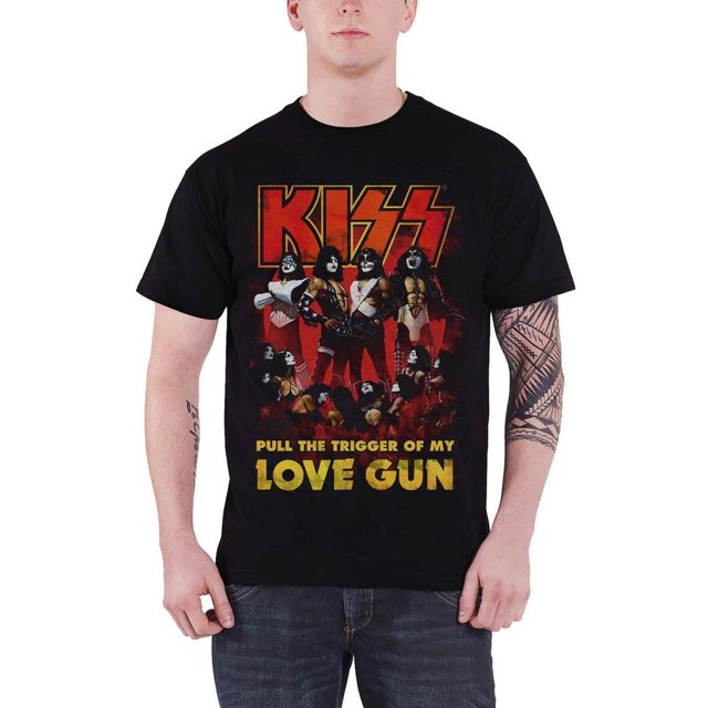 Kiss - Camiseta Love Gun Brillo de Algodón para Adultos Unisex (Negro)
