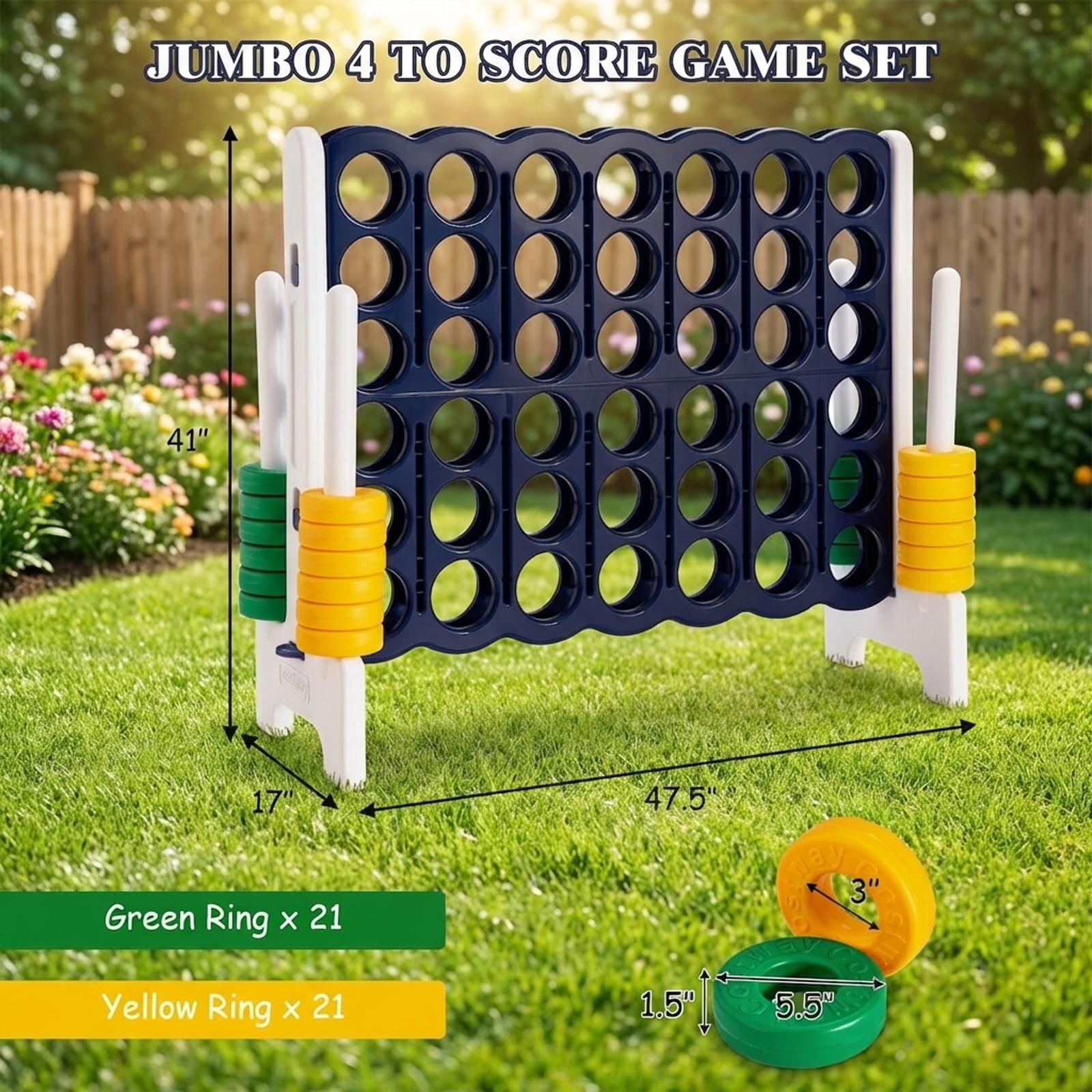 Redsmile 4-to-Score 4 in A Row Giant Game Set for Kids Adults Family Fun Multicolor - Outdoor Backyard Lawn Party Game for Kids Adults