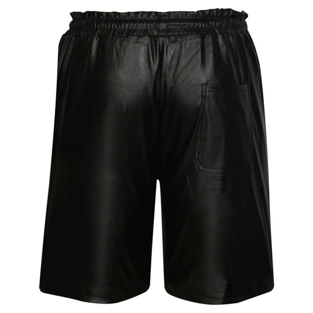 Joau Men Plus Size Black Leather Shorts Men s Punk Retro Straight Leg Drawstring Elastic Waist Casual Short Pants Solid Color Loose Knee Length Pants with 3 Pockets Walmart Business Supplies