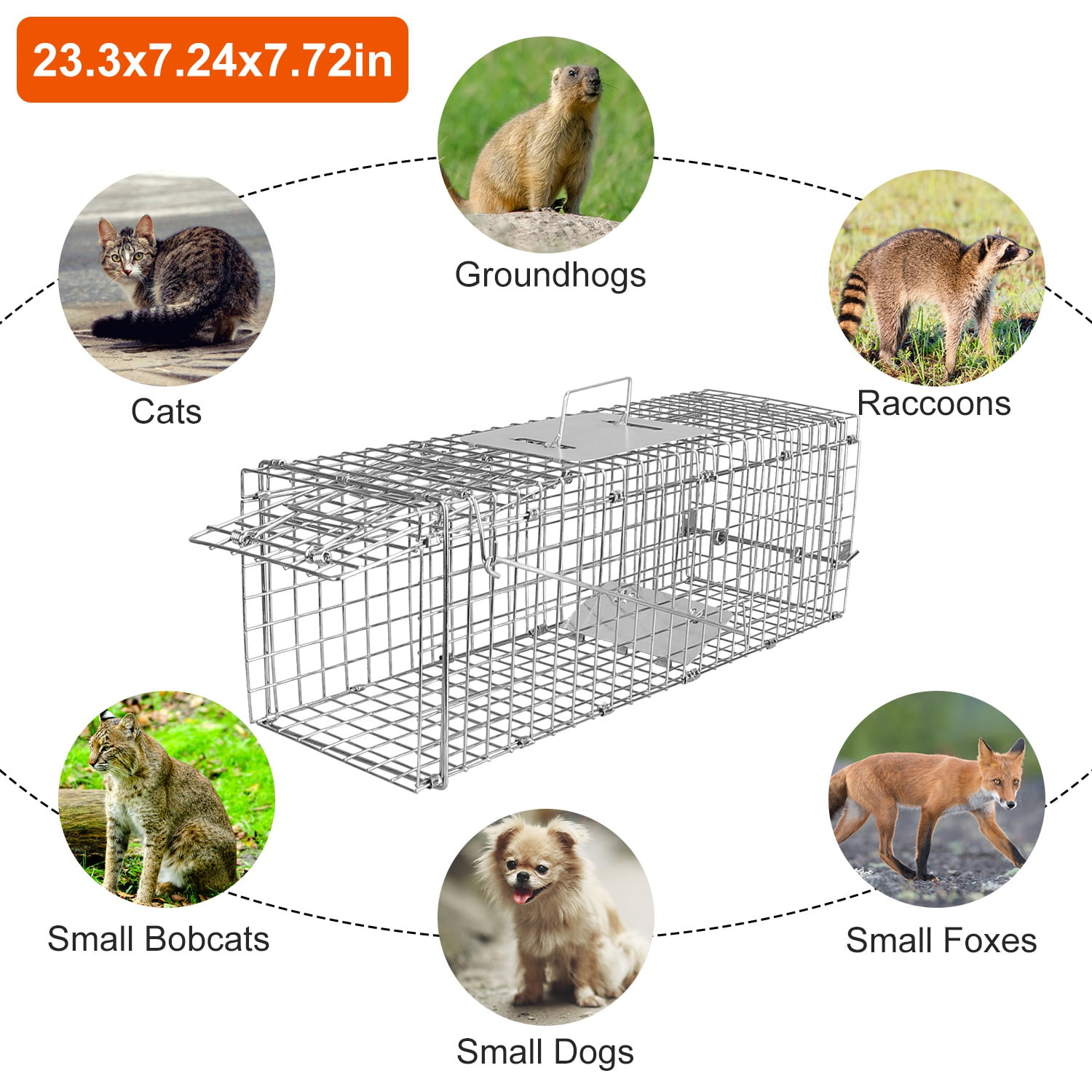 24" Humane Live Animal Cage Trap Catch and Release Heavy Duty Squirrel Trap with Safe Carrying Handle Collapsible Raccoon Trap for Feral Cats Squirrel Raccoons Rabbits