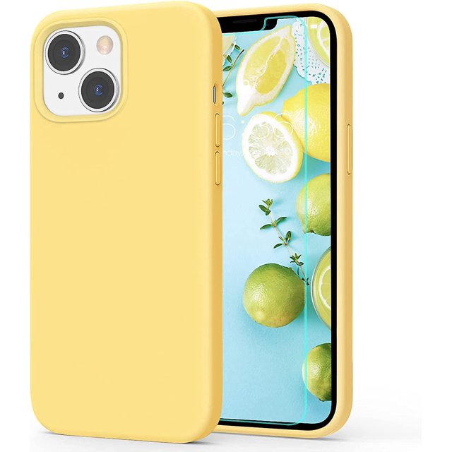 Compatible con funda para iPhone 13 Mini (2021) con protector de pantalla, funda protectora de silicona a prueba de golpes, carcasa de gel de goma con forro de microfibra suave