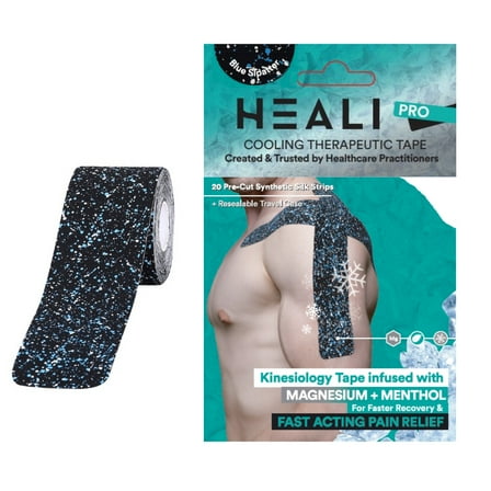 Heali PRO Kinesiology Tape, 20 Pre-Cut Strips, Synthetic Silk, Menthol, Blue, Pack of 1
