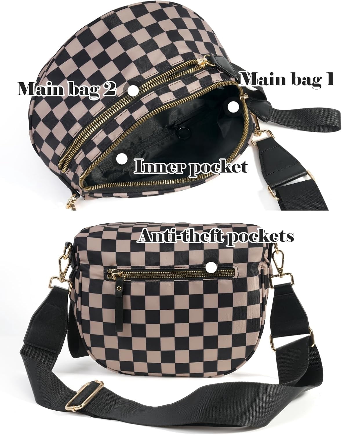 Checkered Crossbody Bag Bum Bag for Women Spacious Fanny Packs Belt Bag