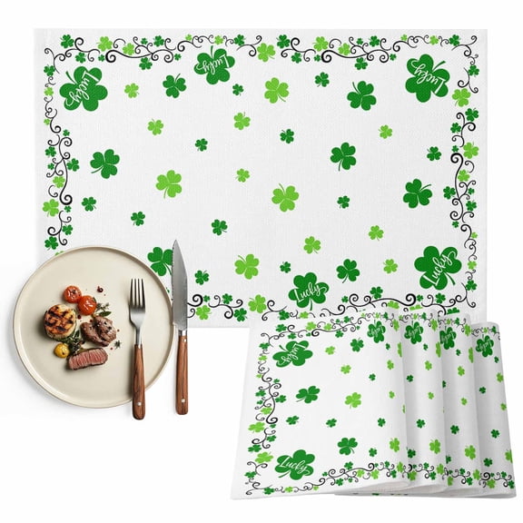 St. Patrick's Day Placemats Set of 12, Green Shamrock Irish Clover Table Mats Washable Heat-Resistant Non-Slip for Kitchen Dinner Table Indoor Outdoor Decor,13x19 Inch Seasonal Spring Holiday
