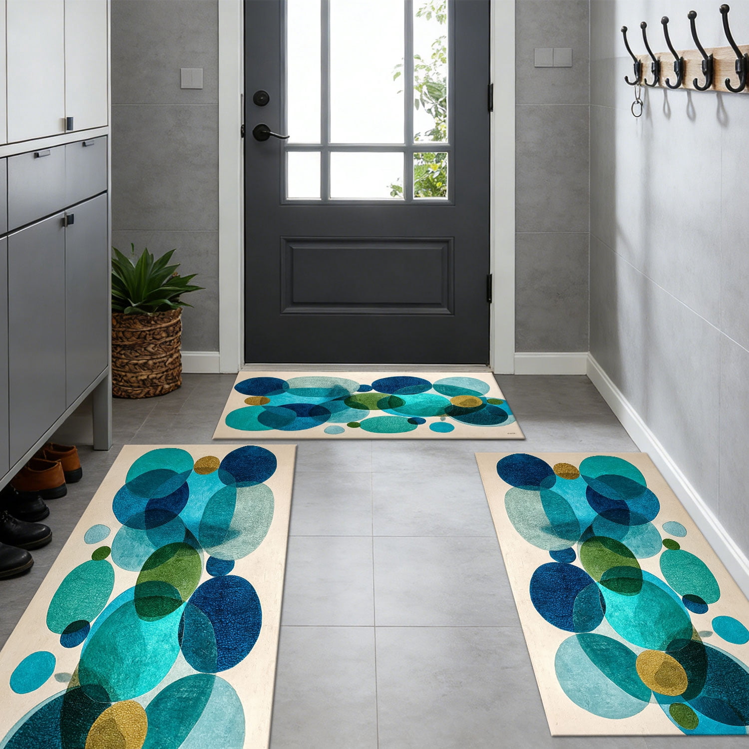 3 Piece Kitchen Rug Set, Non-Slip And Washable, Abstract Pattern Kitchen Hallway Rug, Soft And Comfortable, Suitable For Sinks, Floors, Entrances, Hallways and Bathrooms