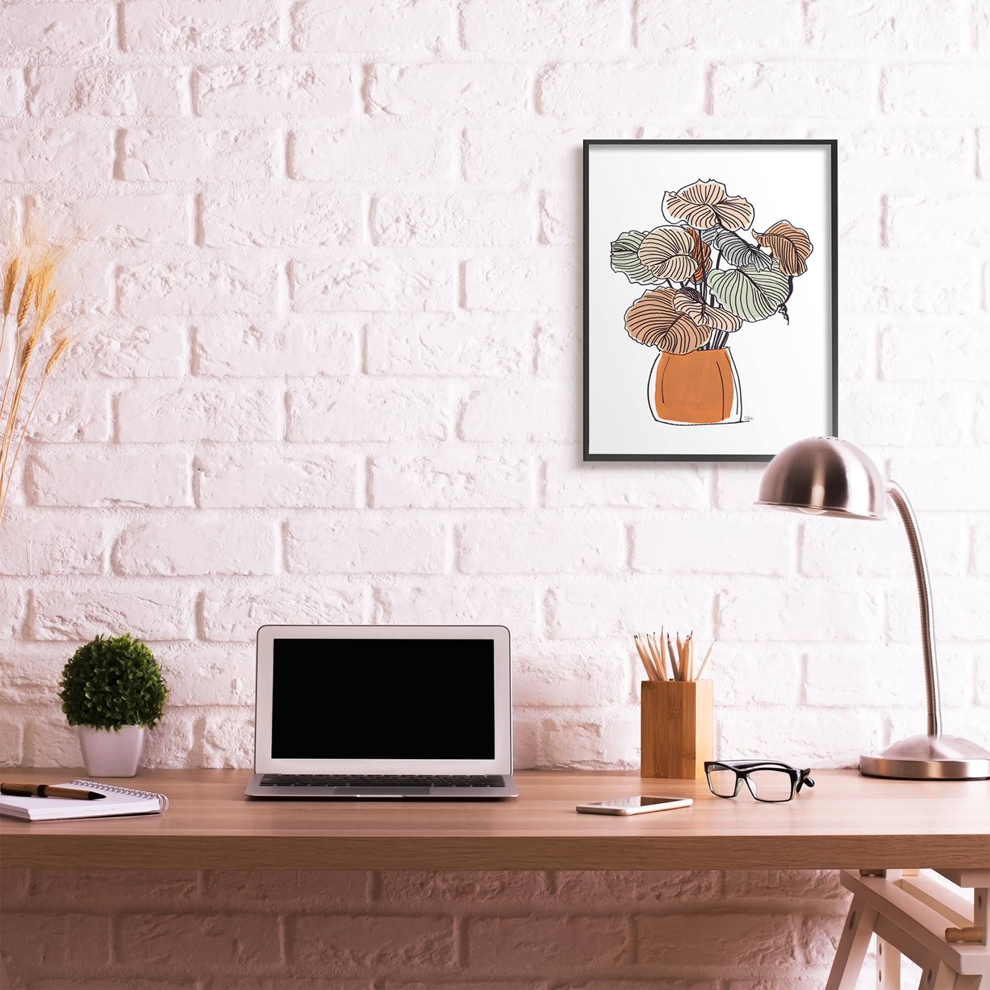 Stupell Industries Playful Tropical Palms Philodendron House Plant Botanical & Floral Painting Black Framed Art Print Wall Art, 24 x 30