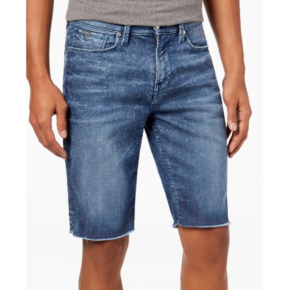 Guess Mens Slim Fit Raw Edge Stretch Denim Shorts Tidal Wave Wash 31