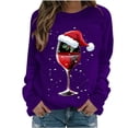 thumbnail image 1 of lcziwo Offres Prime Sweatshirts de Noël Col Rond pour Femmes, Chemise de Noël pour Femmes Rouge Verre de Vin Chapeau de Père Noël Graphique Sweatshirt Pull Vacances Manches Longues Tops 2024 Violet,m, 1 of 3