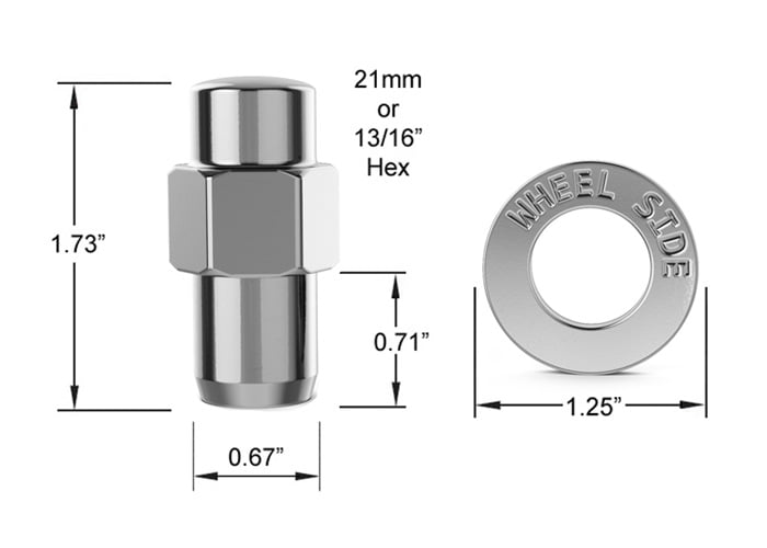 20pcs Chrome Cragar Mag Lug Nuts with Washer, 7/16x20 RH, 0.71in Shank Length, 1.73in Total Length, 21mm or 13/16 Hex - Compatible with Buick Chevy Pontiac (See Listing for Exact Year Model)