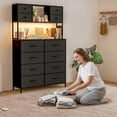 thumbnail image 2 of EDTara 12-Drawer Storage Dresser, Metal Frame Fabric Chest With Wood Top, Led Lighting, Outlet and Open Shelving, 2 of 7