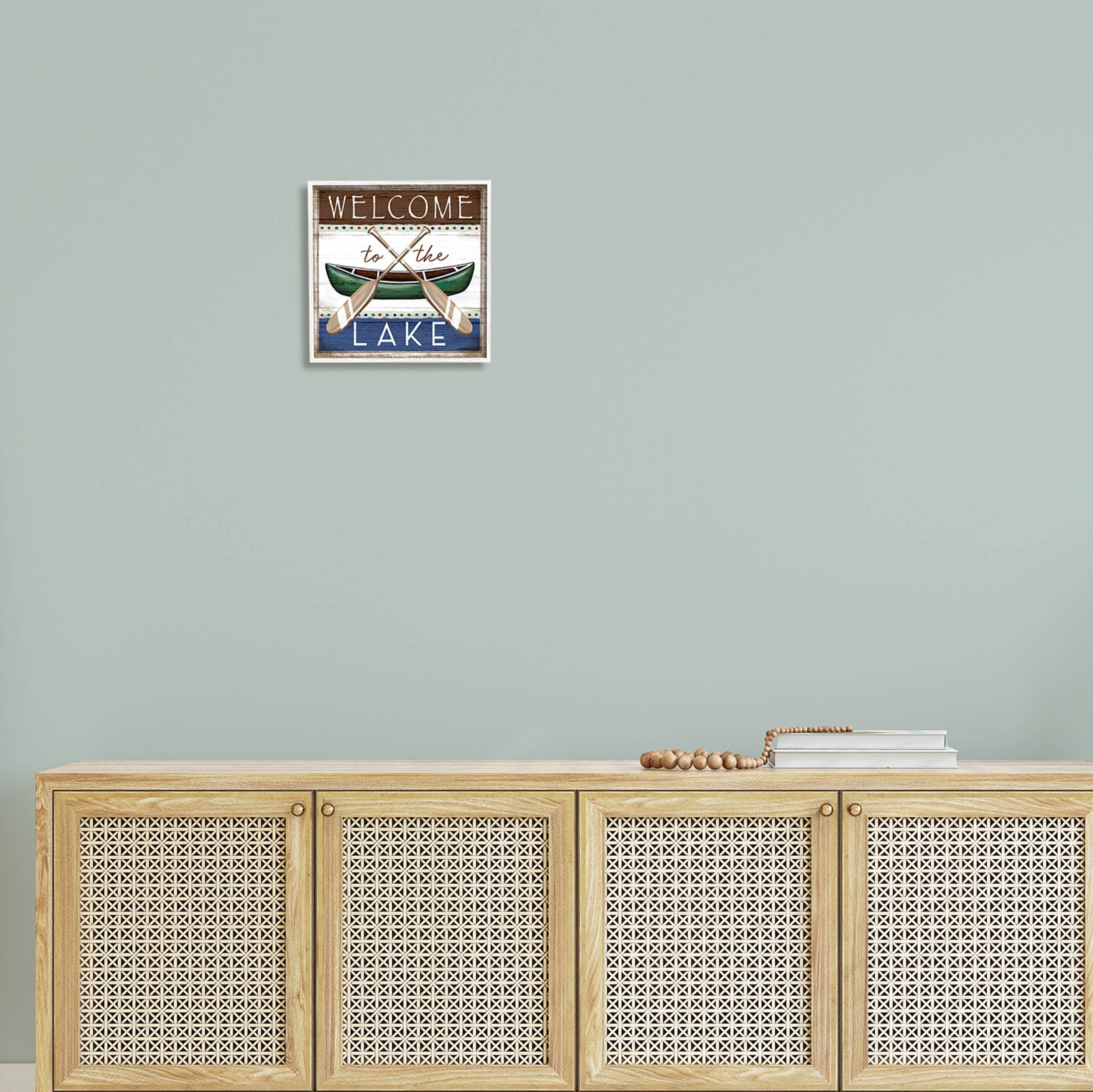 Stupell Industries Rustic Lake Welcome Canoe Sign Graphic Art White Framed Art Print Wall Art, Design by Elizabeth Tyndall