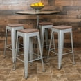 thumbnail image 2 of Flash Furniture Cierra 30" High Metal Indoor Bar Stool with Wood Seat in Silver - Stackable Set of 4, 2 of 13