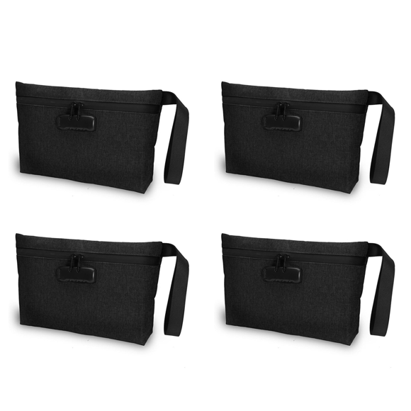 4X Money Bag with Lock, Lockable Cash Bag, Waterproof Bank Bag with Zipper and Lock for Cash, Cell Phone B,4 x money bag with lock and key,Black