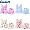 thumbnail image 2 of Sanrio My Melody Cinnamoroll Kuromi Summer Thin Girls Pajamas Set Anime Kawaii Girl Modal Suspenders Home Service Two-Piece Suit, 2 of 5
