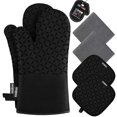 thumbnail image 1 of Juego de 6 manoplas y agarraderas para horno, resistentes al calor (500 grados), extra largas, con superficie de silicona antideslizante para cocinar (negro), 1 of 7