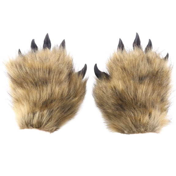 Yvsxxv Khaki Plush 3D Animal Paw Winter Warm Gloves Cute Handwear
